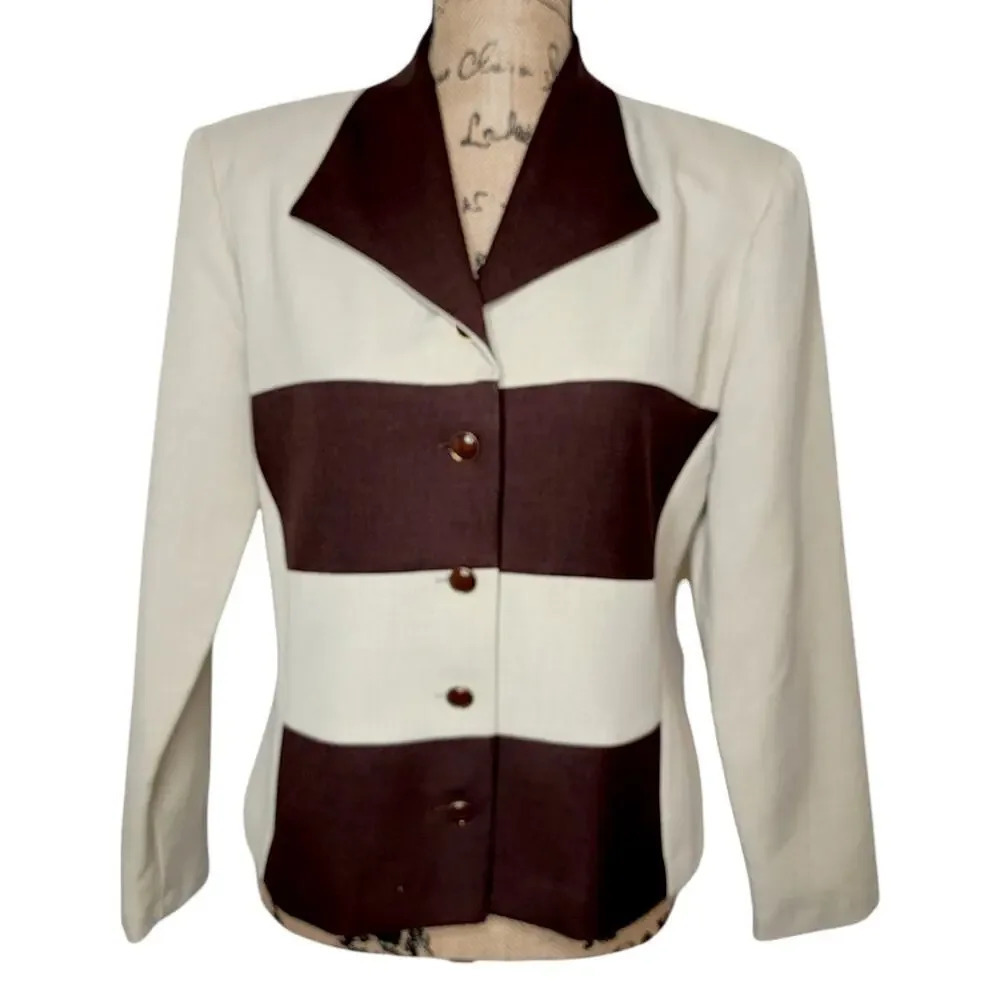 HELENE BLAKE Women's Striped Color Block Lightweight Suit Jacket Blazer Size 8